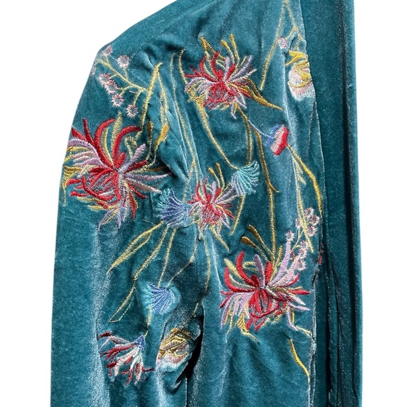 Mystree Teal Velvet Kimono with Embroidery Large - Picture 2 of 11